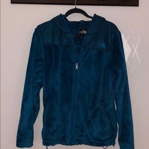Blue Hooded Fuzzy North Face Jacket